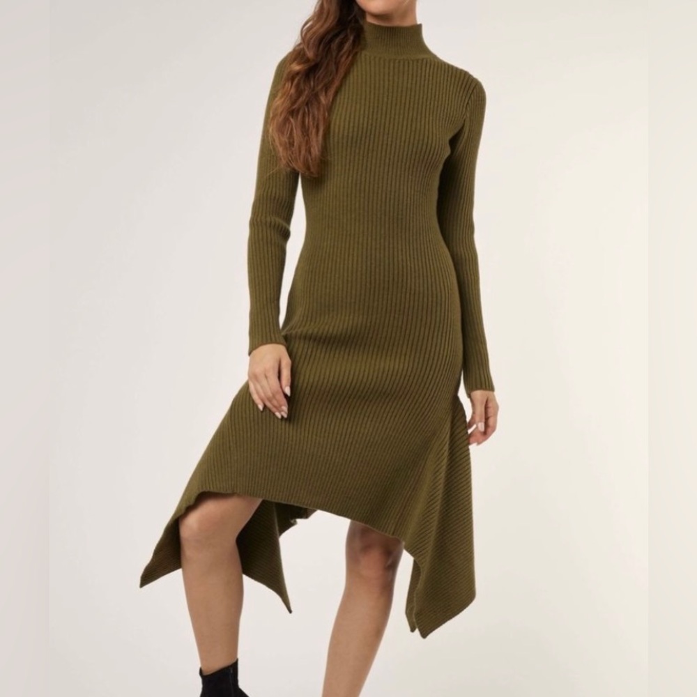 Beautiful Olive Green mock neck dress